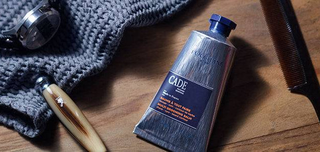 Bálsamo de cuidado múltiple L’Occitane Cade con aceite esencial de cade y manteca de karité, 2-en-1 para afeitar y calmar la piel.