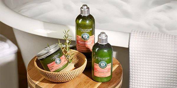 L’Occitane Aromacología — champú, acondicionador y mascarilla reparadora para cabello débil y quebradizo